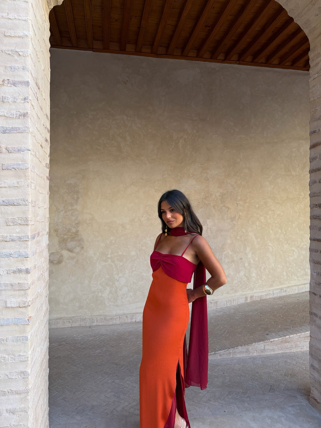 Zahara Dress in Vibrant Orange and Red