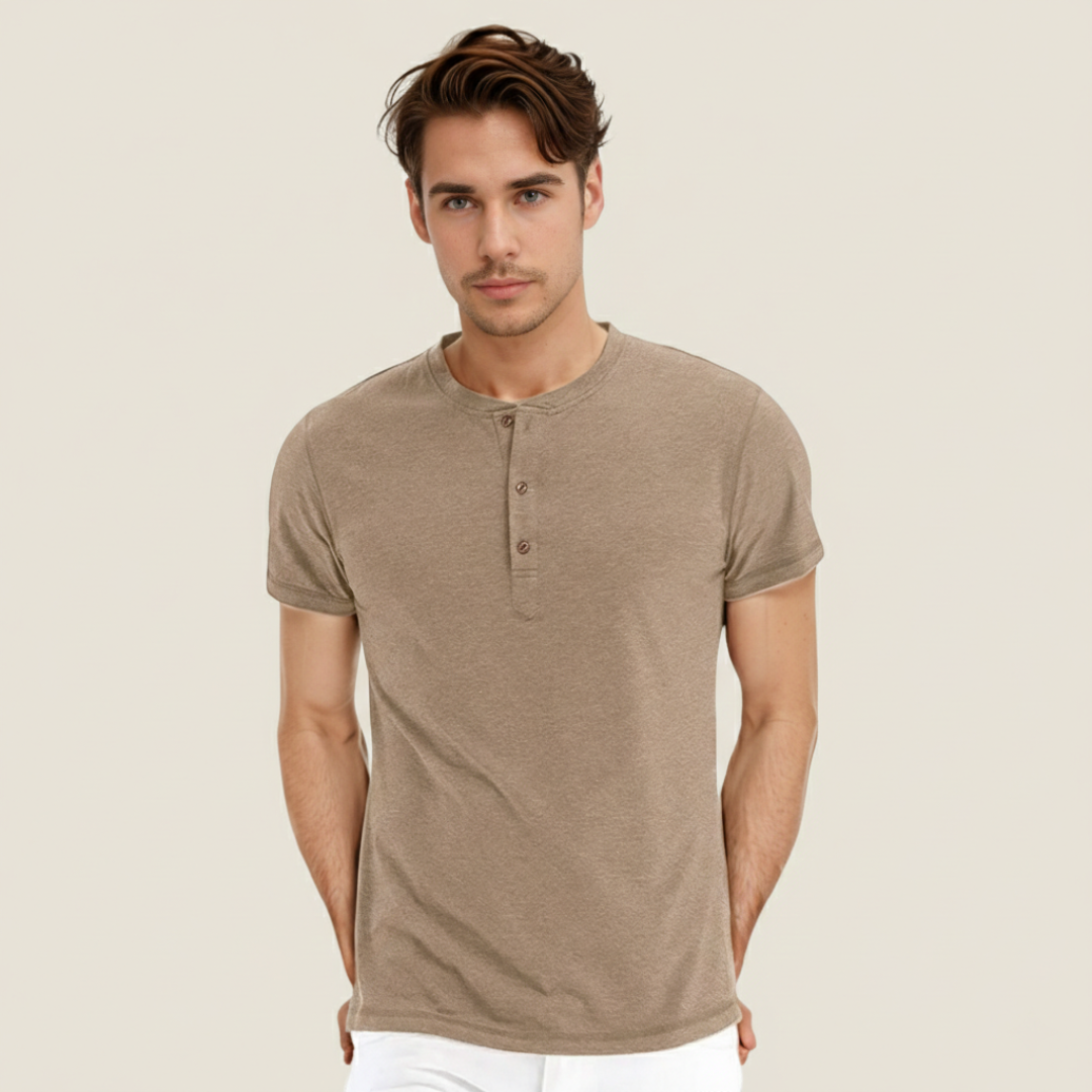 Dario | Men's Short Sleeve Basic T-Shirt Button Placket Round Neck