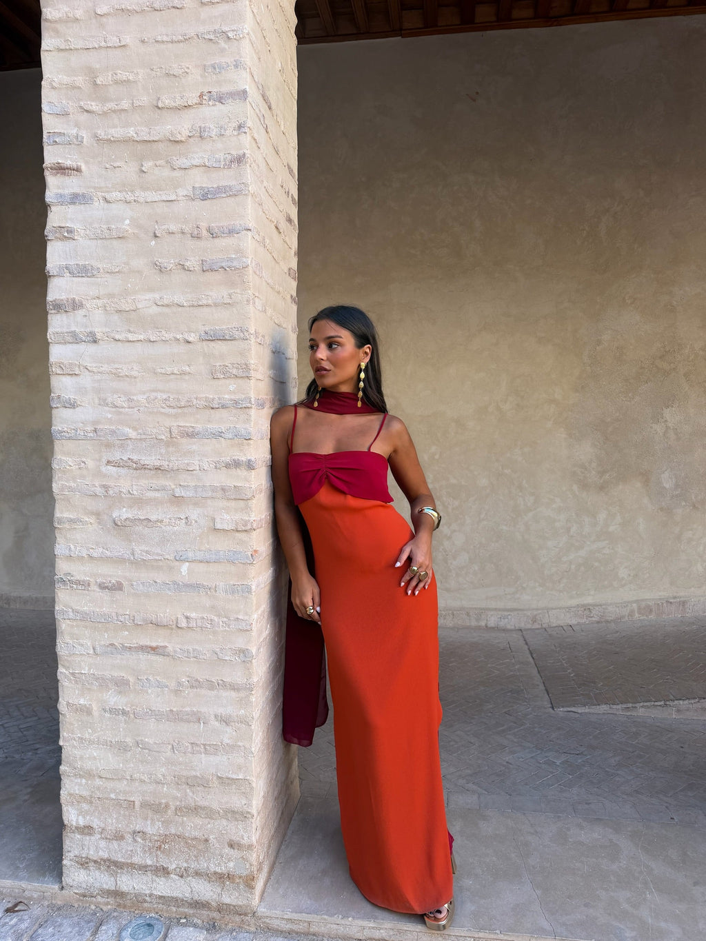 Zahara Dress in Vibrant Orange and Red