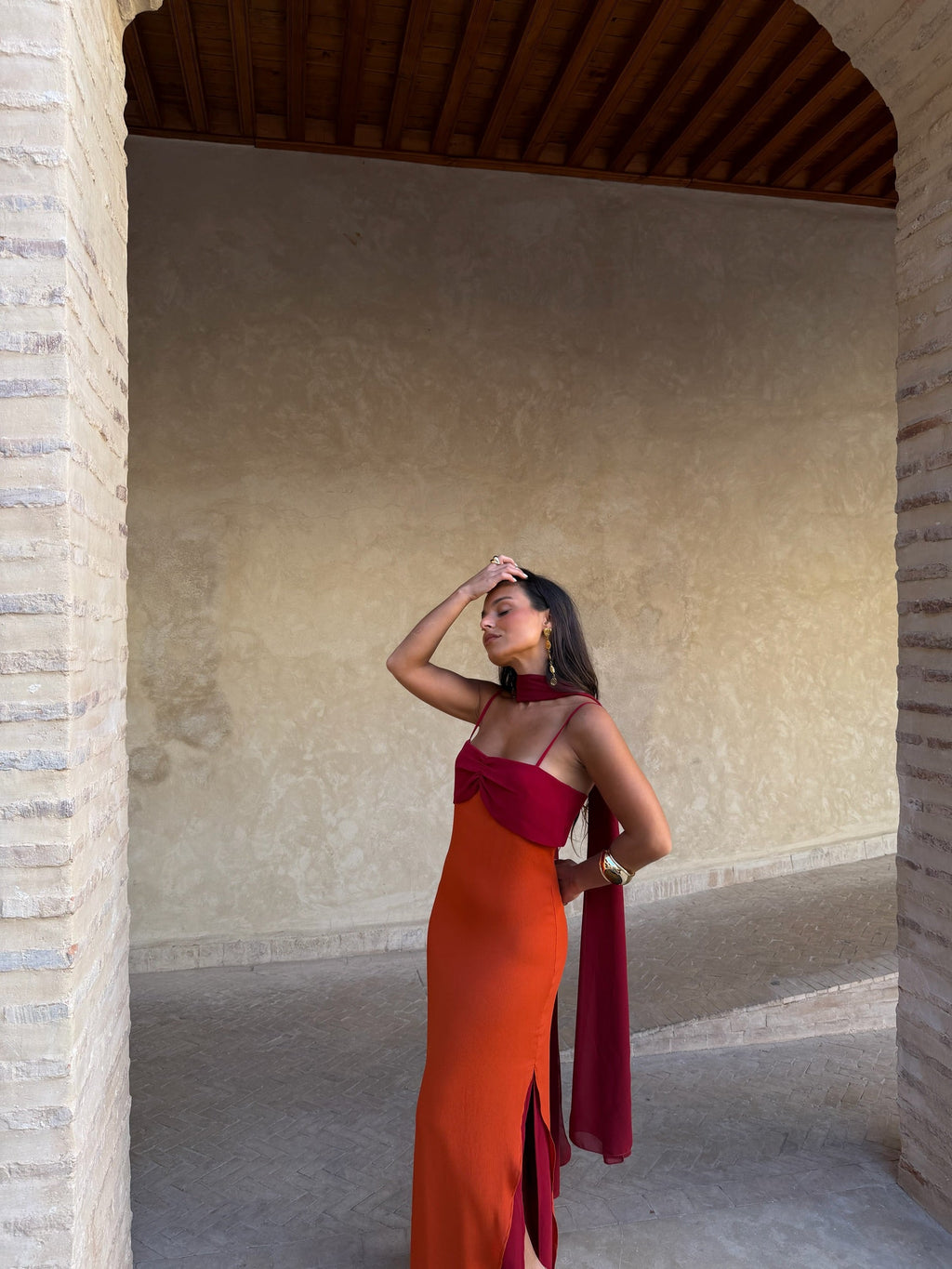Zahara Dress in Vibrant Orange and Red