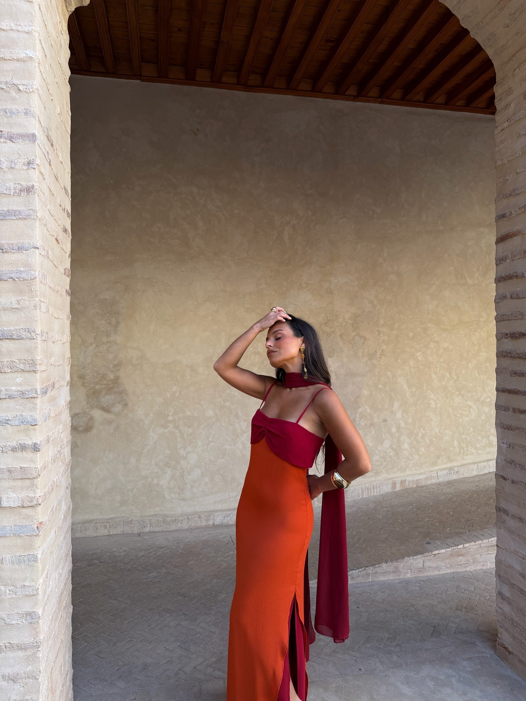 Zahara Dress in Vibrant Orange and Red