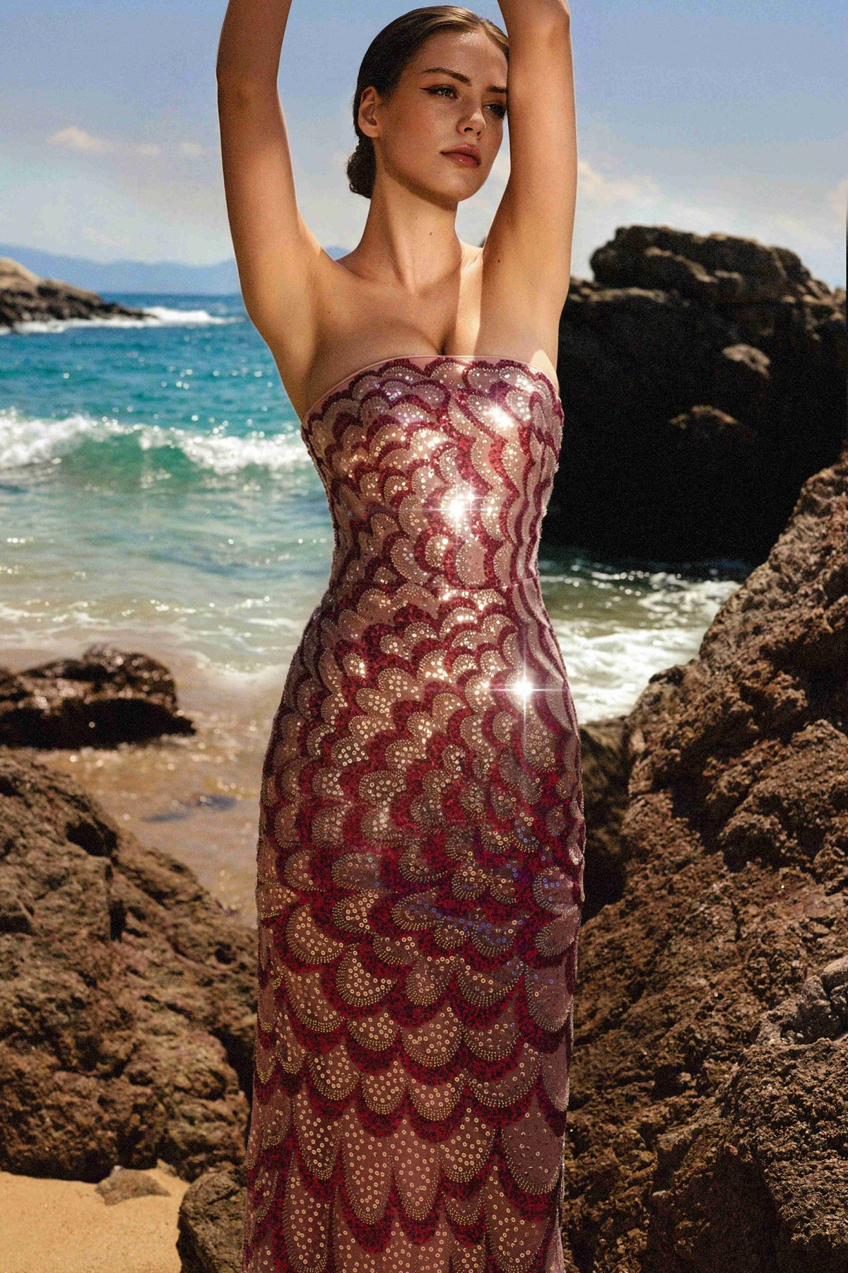 Facia Strapless Sequin Maxi Dress