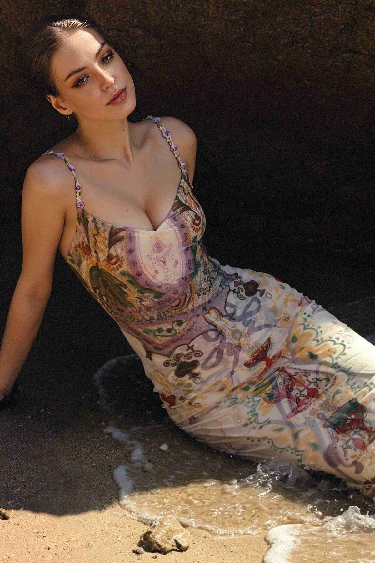 Xapana Sleeveless Mesh Maxi Dress