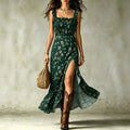 Ditsy Floral Smocked Ruffle Slit Maxi Dress
