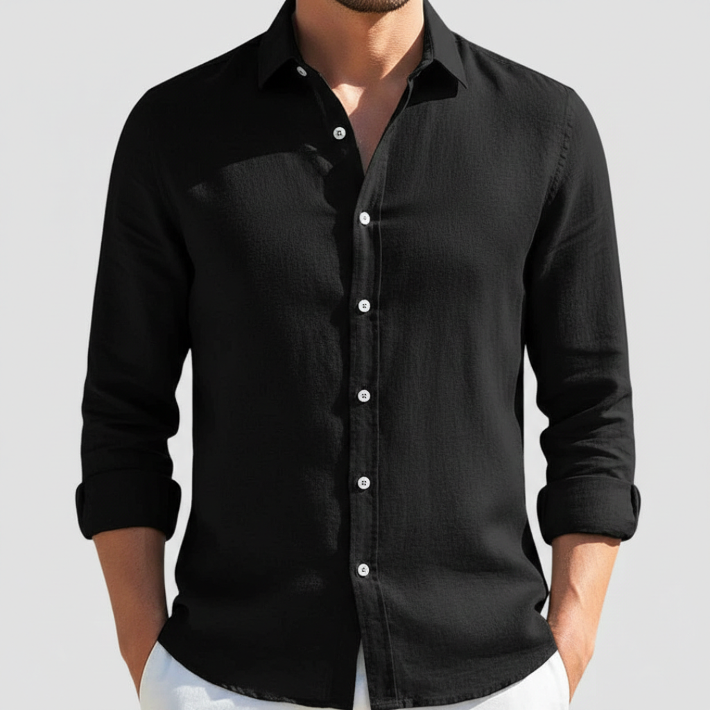 Álvaro | Men's Long Sleeve Linen Shirt with Open Collar