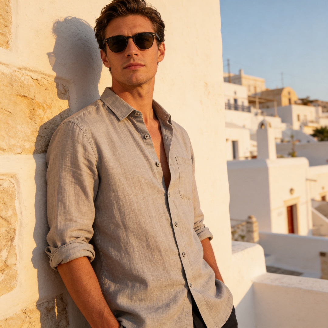 Biel | Men's Long Sleeve Linen Shirt with Pocket