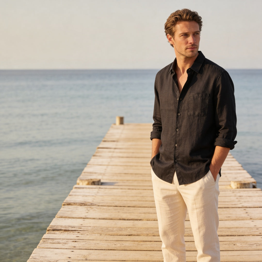 Biel | Men's Long Sleeve Linen Shirt with Pocket