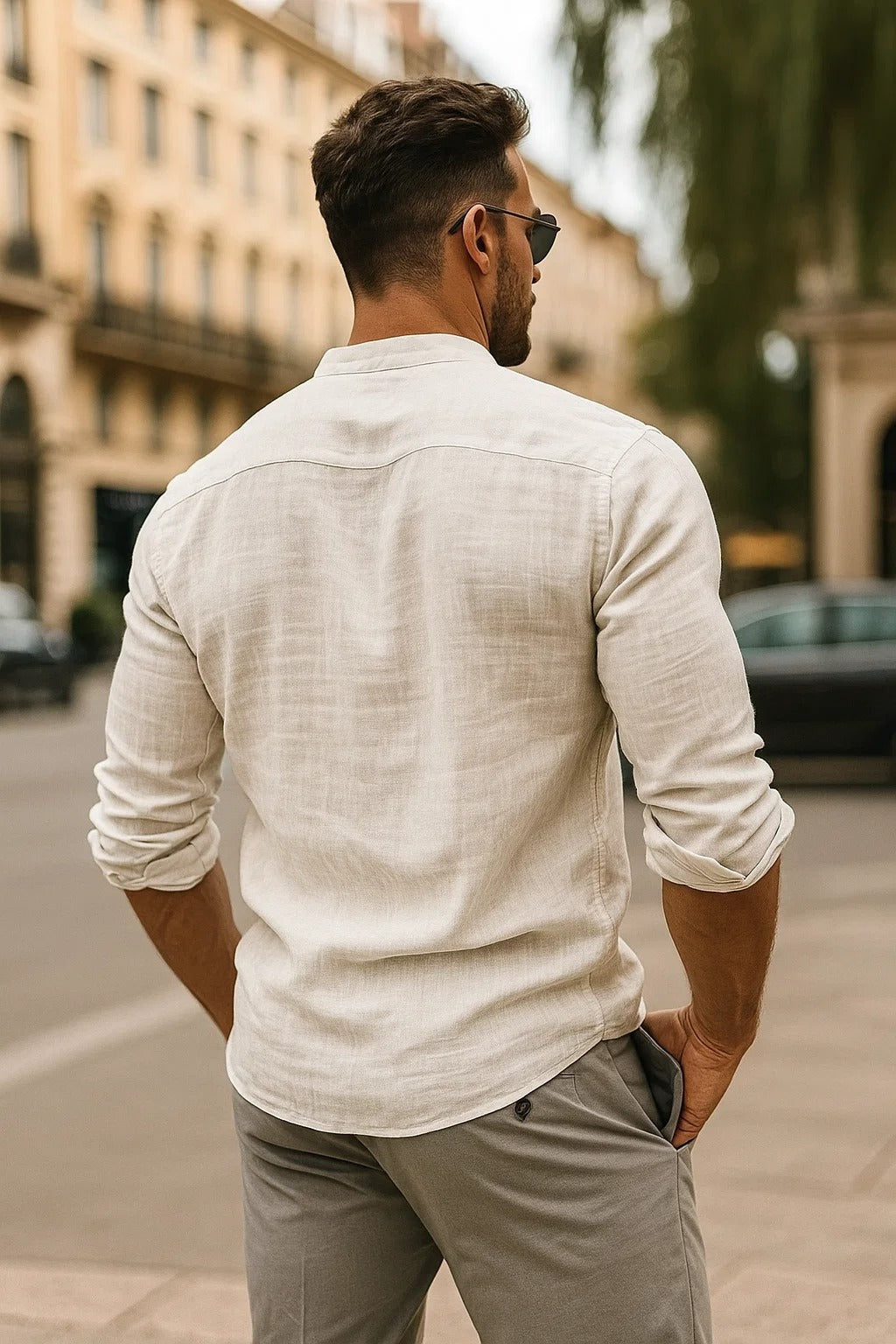 Gonzalo | Men's Long Sleeve Linen Shirt Mao Collar