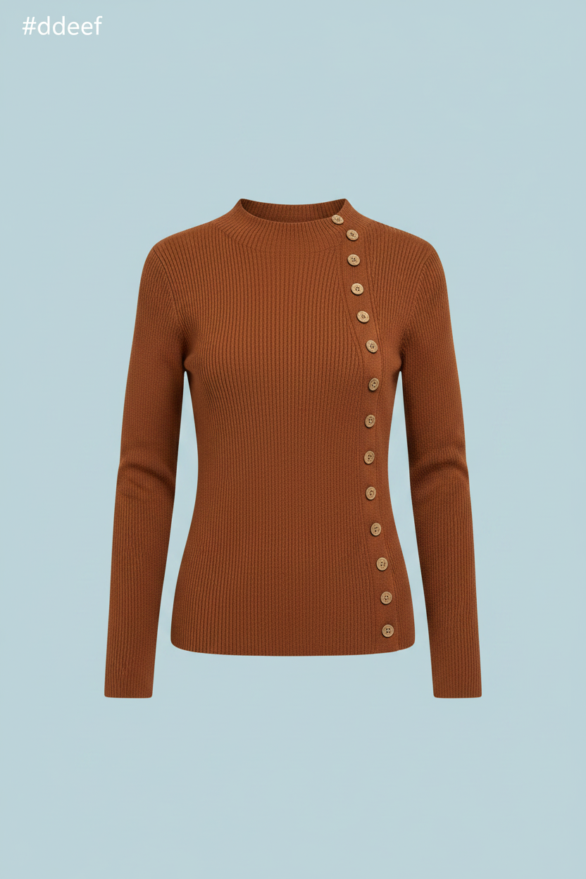CARAMEL MOCK NECK RIBBED KNIT TEE