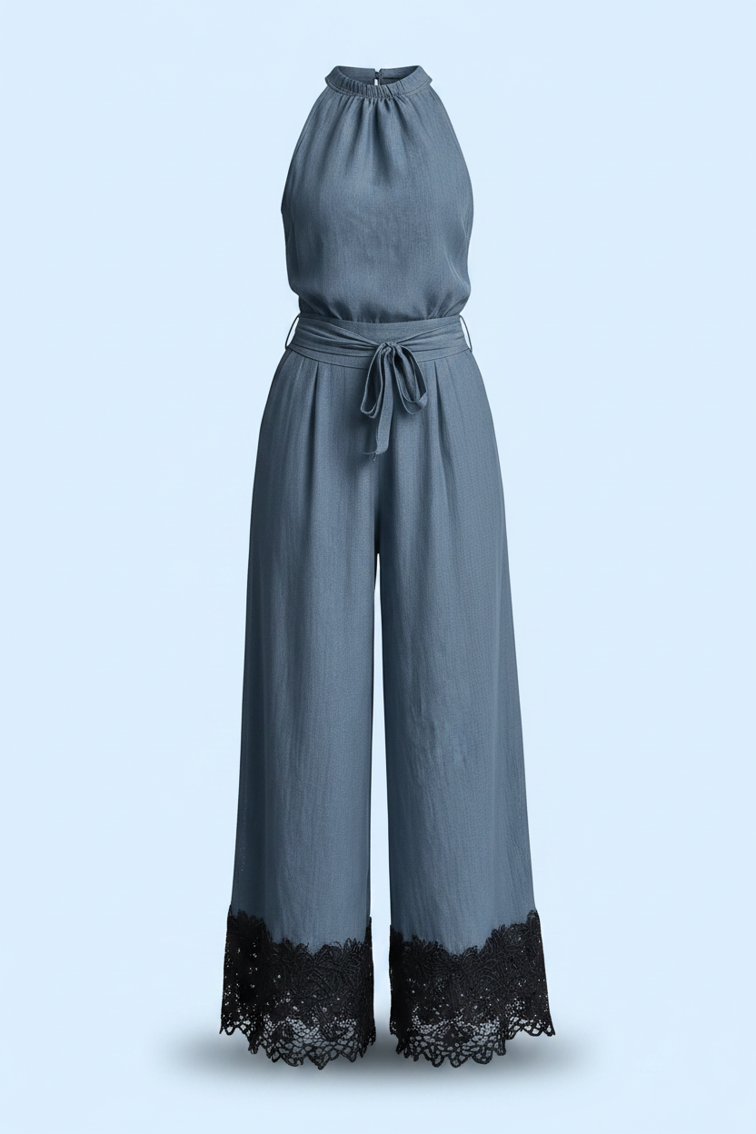 Halter Neck Lace-Trim Jumpsuit