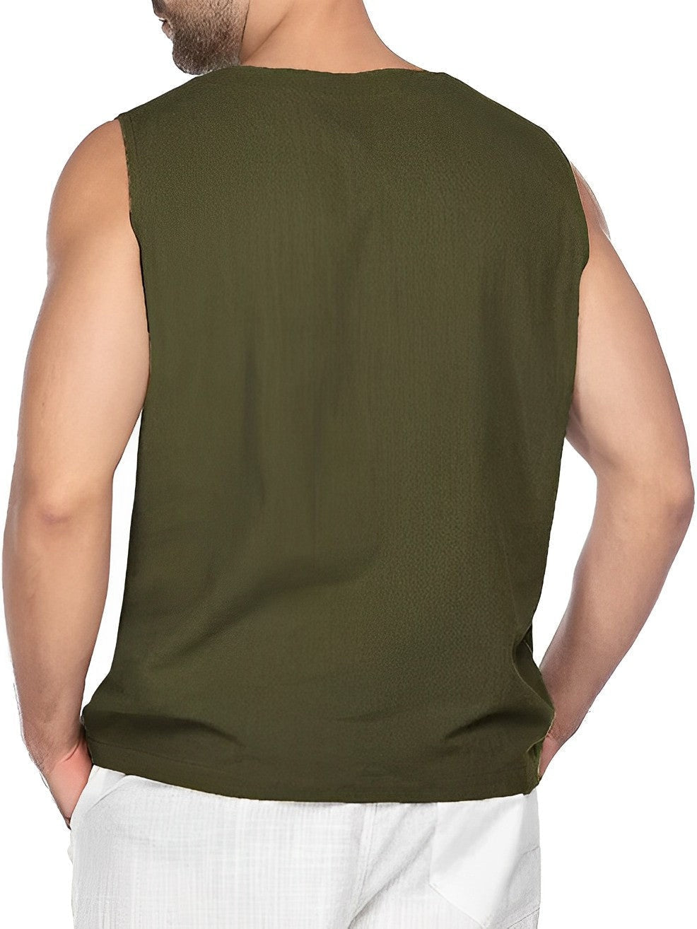 Iker | Men's Oversize Sleeveless T-Shirt Lace-Up Neckline with Pocket