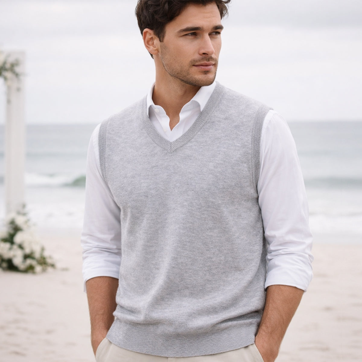 Iván | Chaleco de Punto Cuello en V Hombre Gilet Clásico