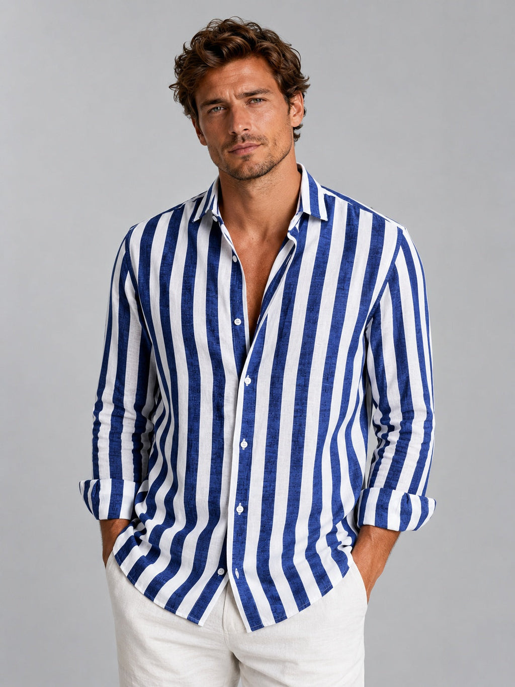 Martí | Men's Long Sleeve Striped Linen Shirt