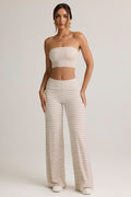 Pantalones de modal de pierna ancha con cintura plegable en rayas rosa y amarillas
