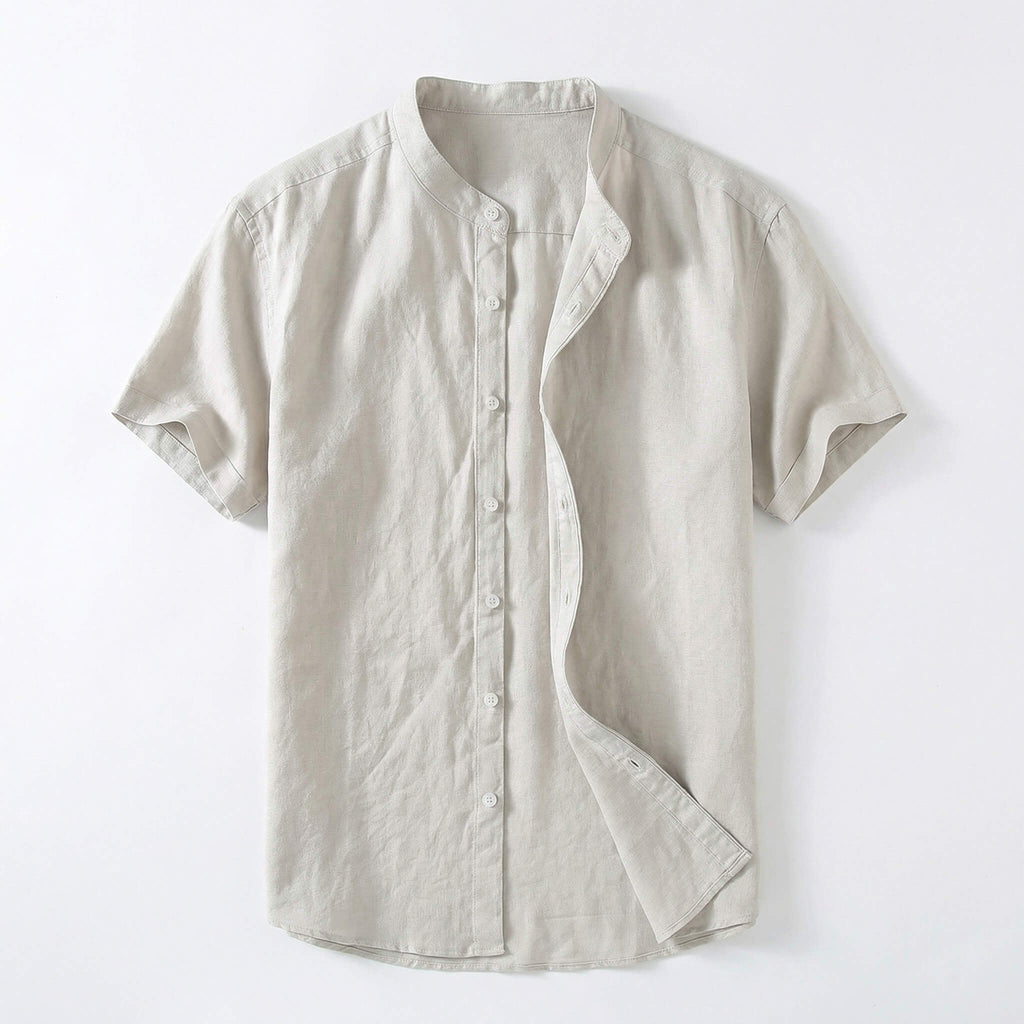 Miguel | Men's Short Sleeve Linen Shirt Mao Collar