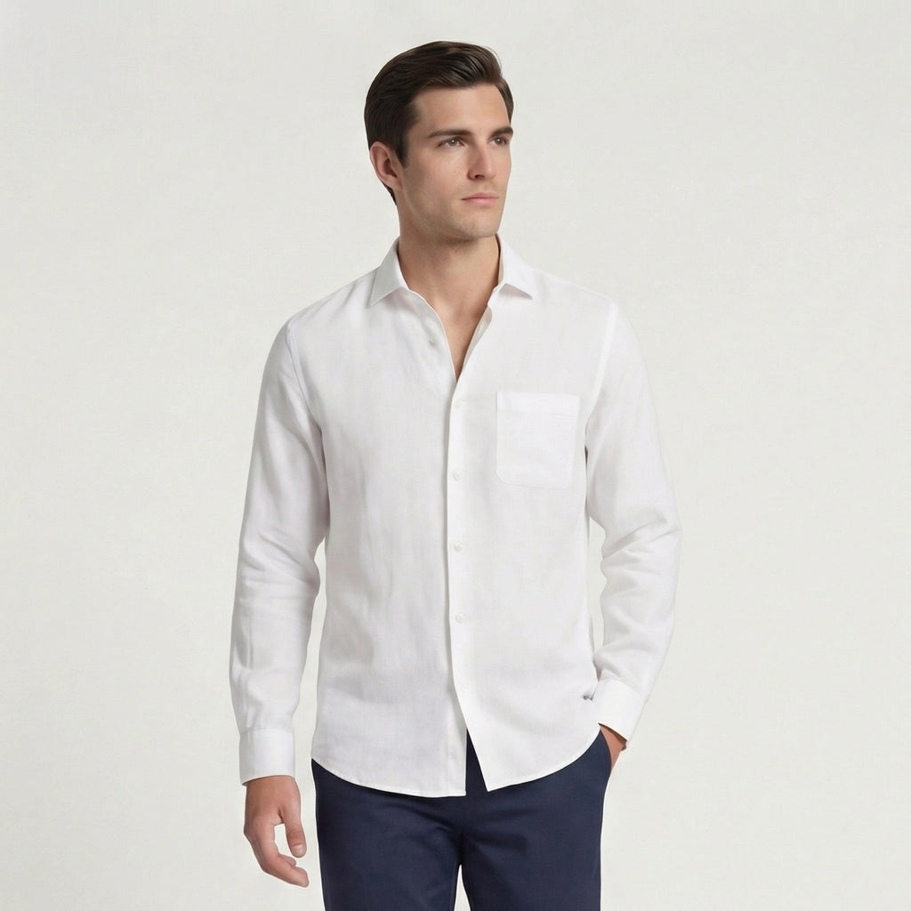 Mikel | Men's Long Sleeve Linen Shirt with Chest Pocket