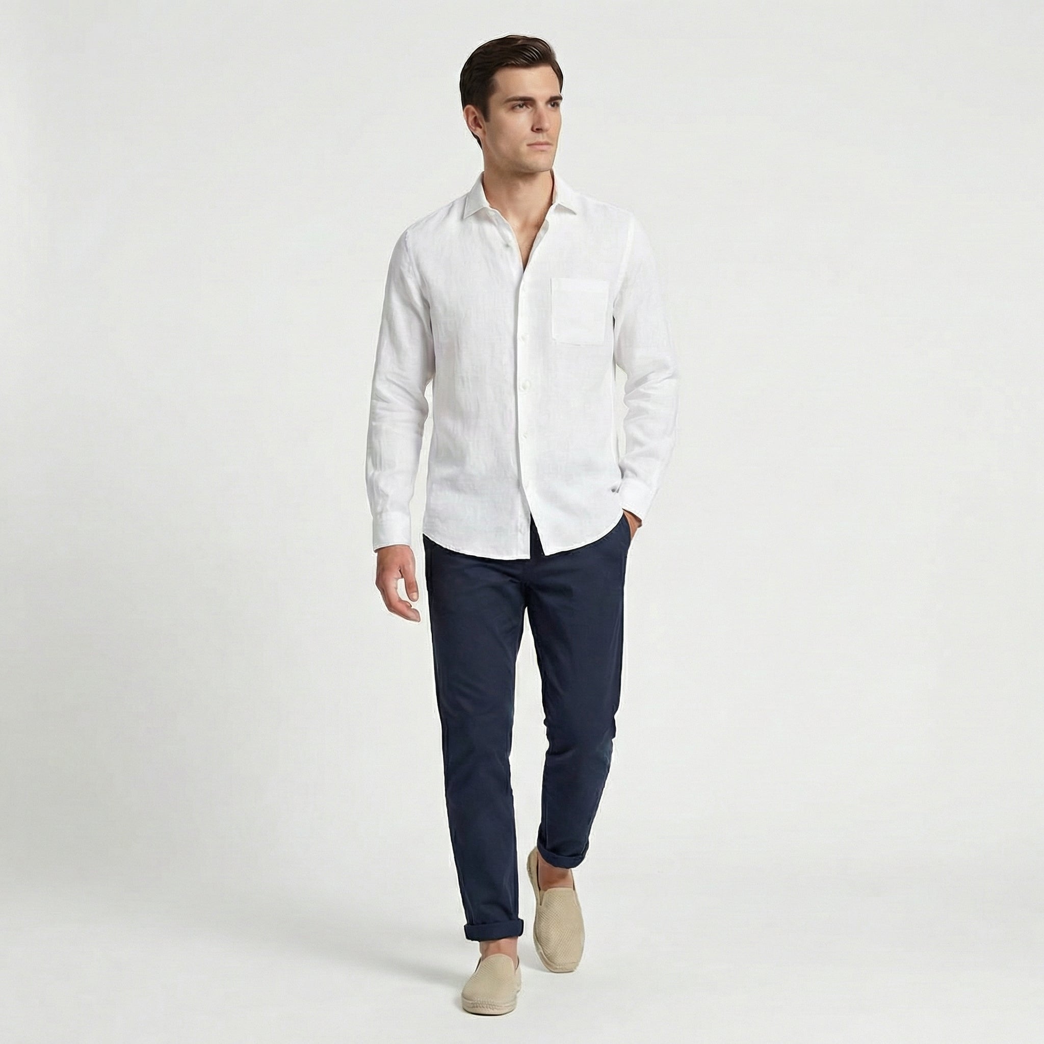 Mikel | Men's Long Sleeve Linen Shirt with Chest Pocket