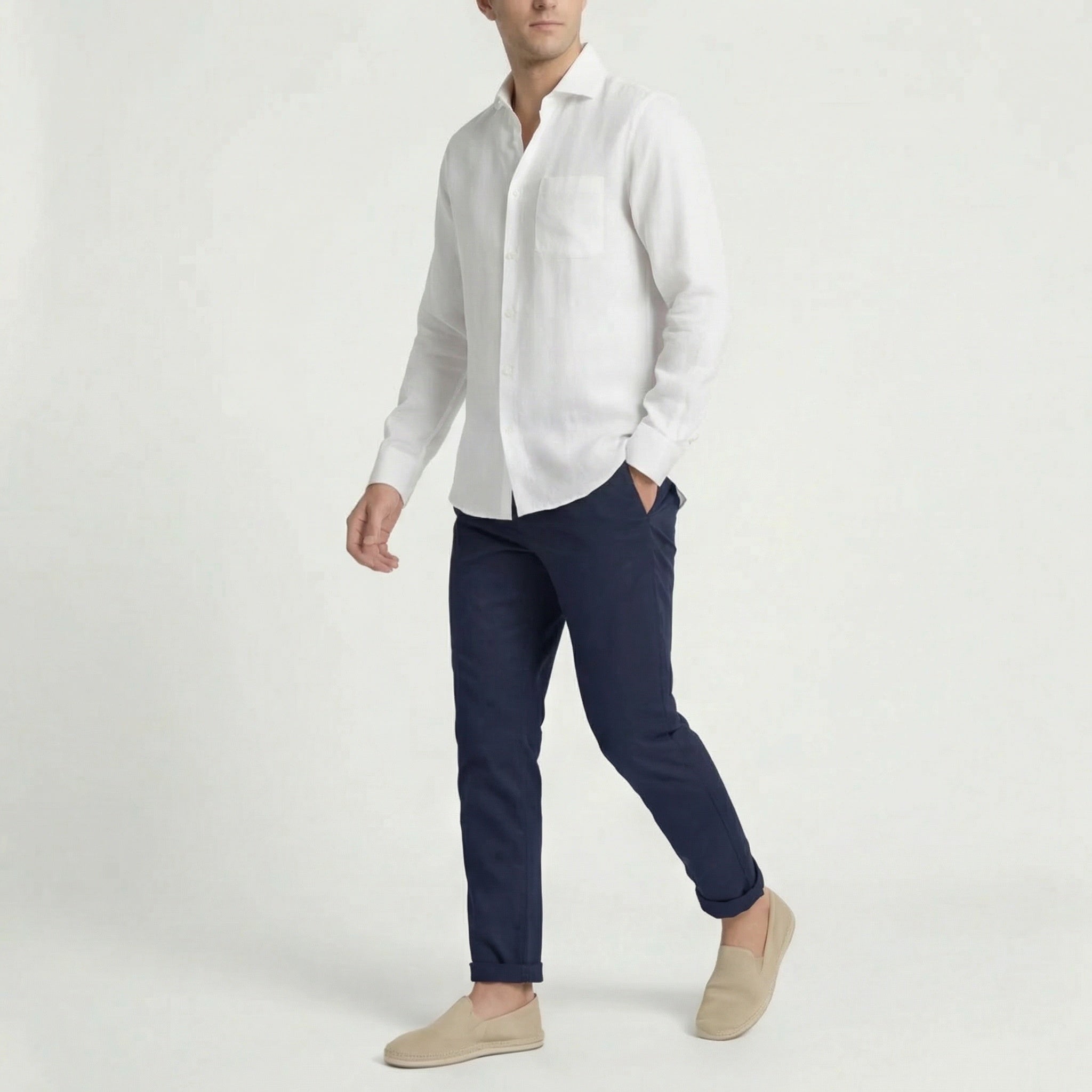 Mikel | Men's Long Sleeve Linen Shirt with Chest Pocket