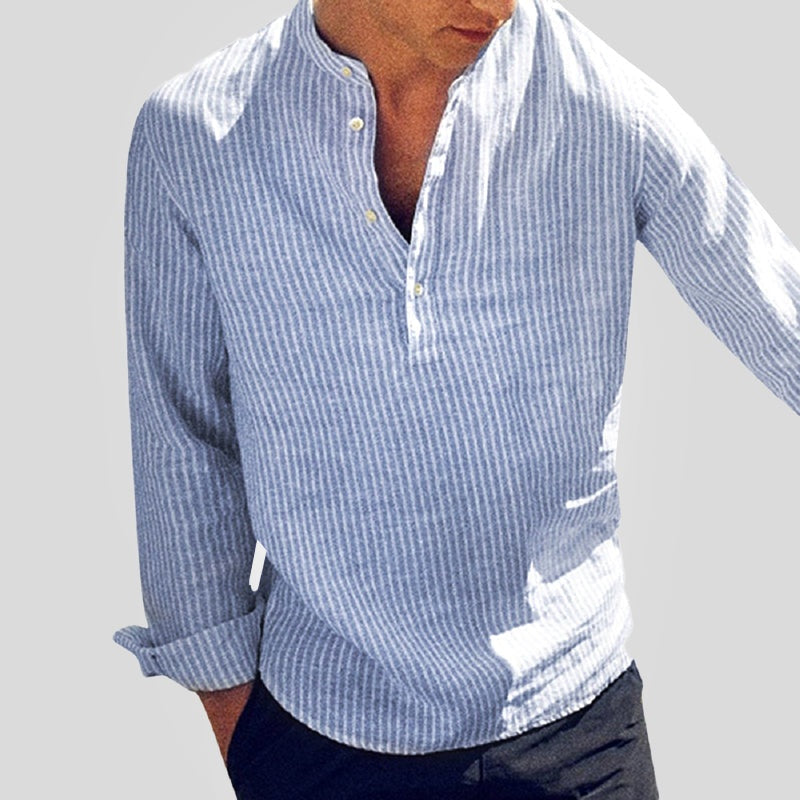 Nicolás | Men's Long Sleeve Linen Shirt Henley Neckline