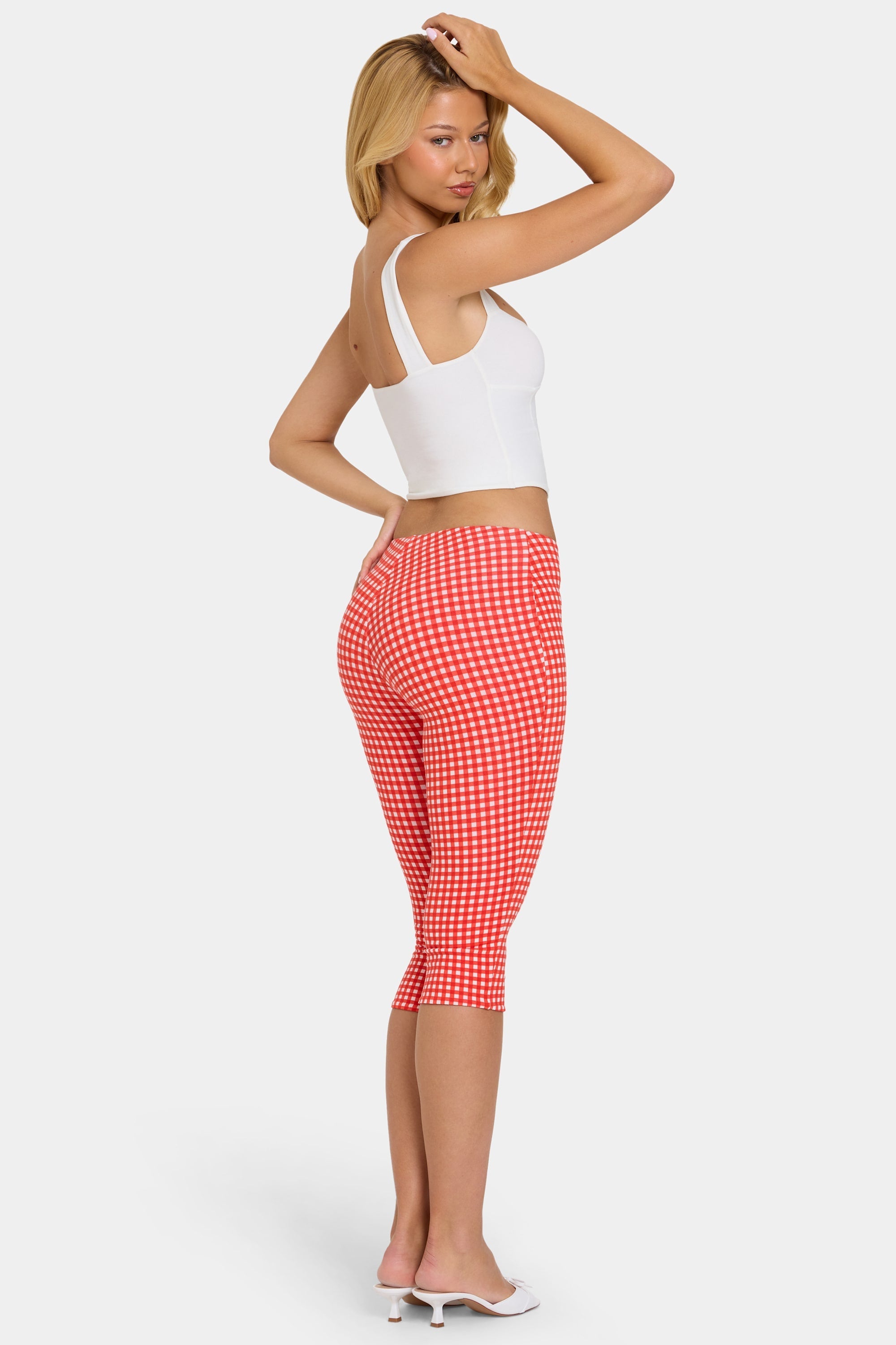 Leggings capri de modal en cuadros rojos