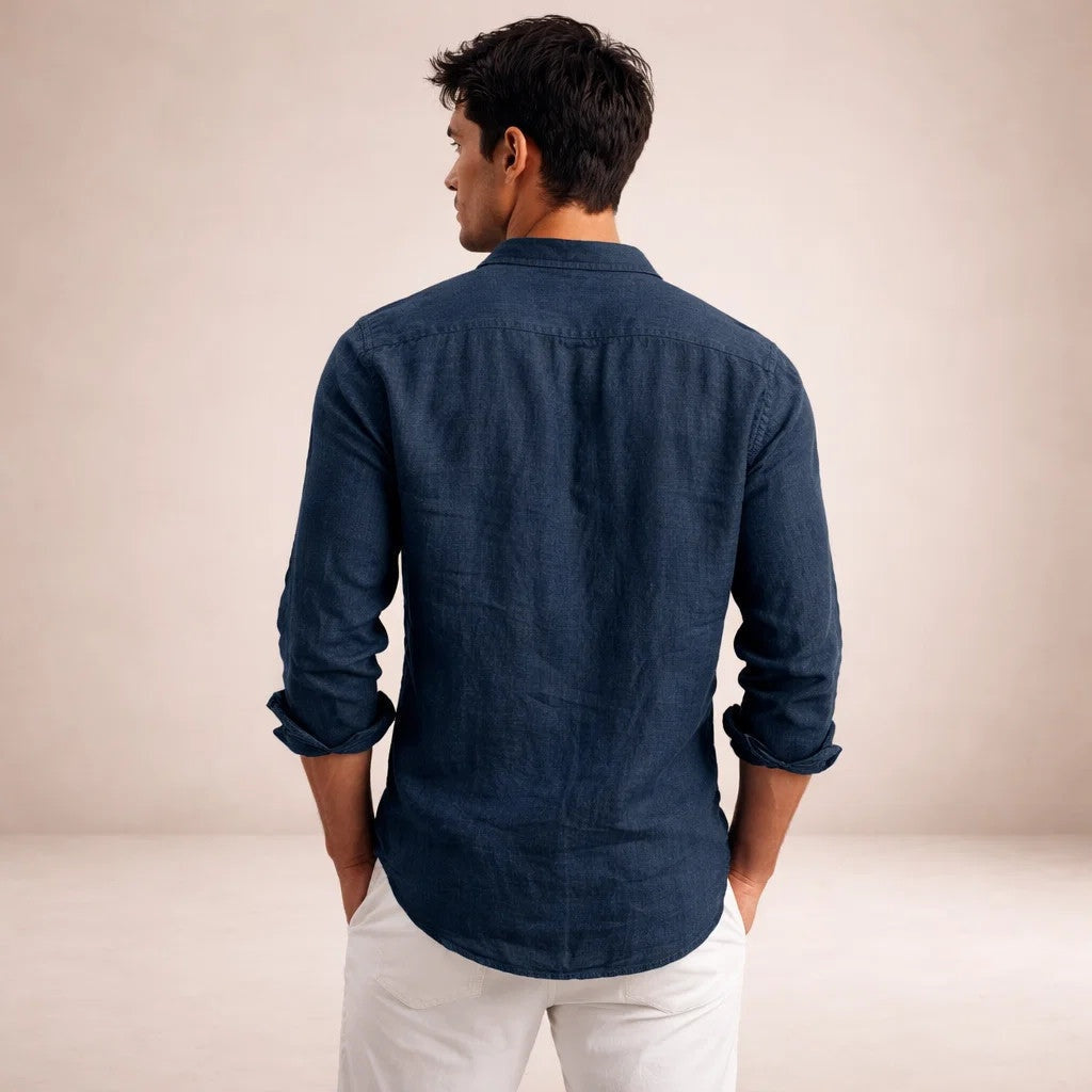 Pau | Men's Long Sleeve Linen Shirt Mao Collar