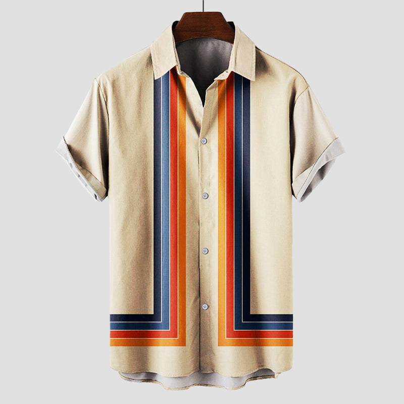 Pol | Men's Short Sleeve Retro Striped Print Shirt