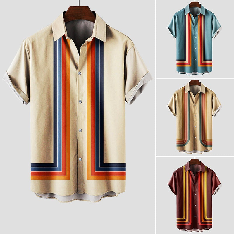Pol | Men's Short Sleeve Retro Striped Print Shirt