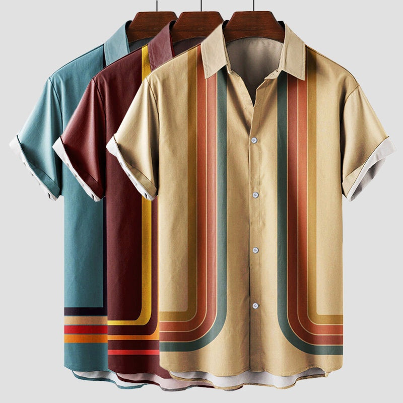 Pol | Men's Short Sleeve Retro Striped Print Shirt