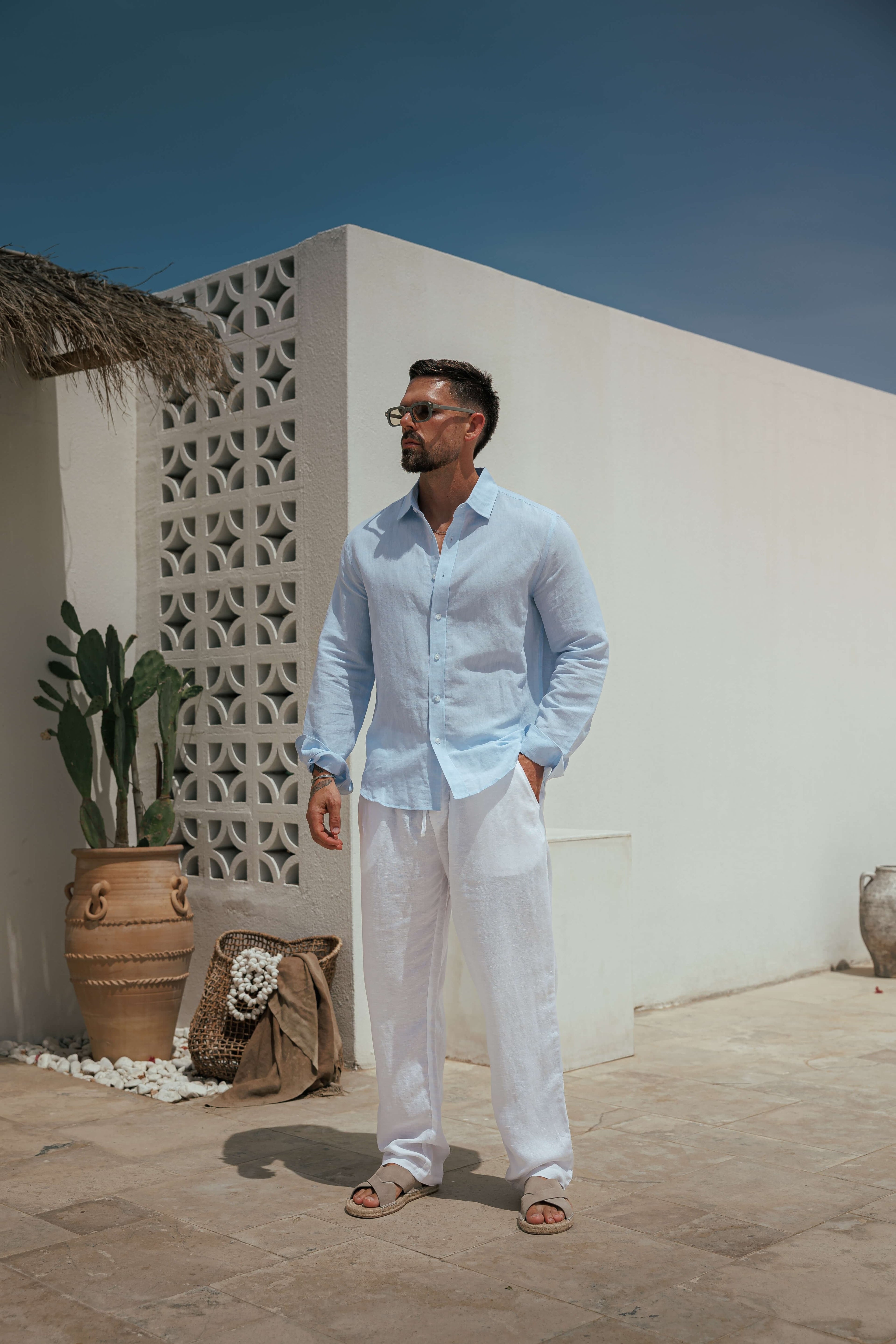 Sergio | Men's Long Sleeve Linen Shirt Classic Collar