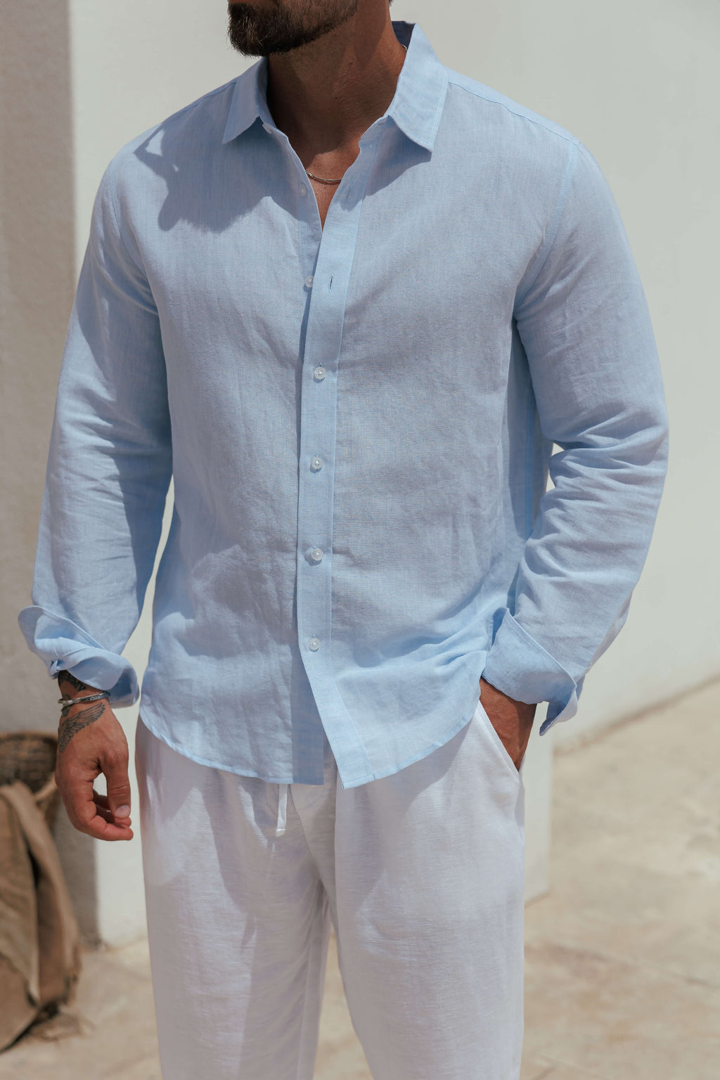 Sergio | Men's Long Sleeve Linen Shirt Classic Collar