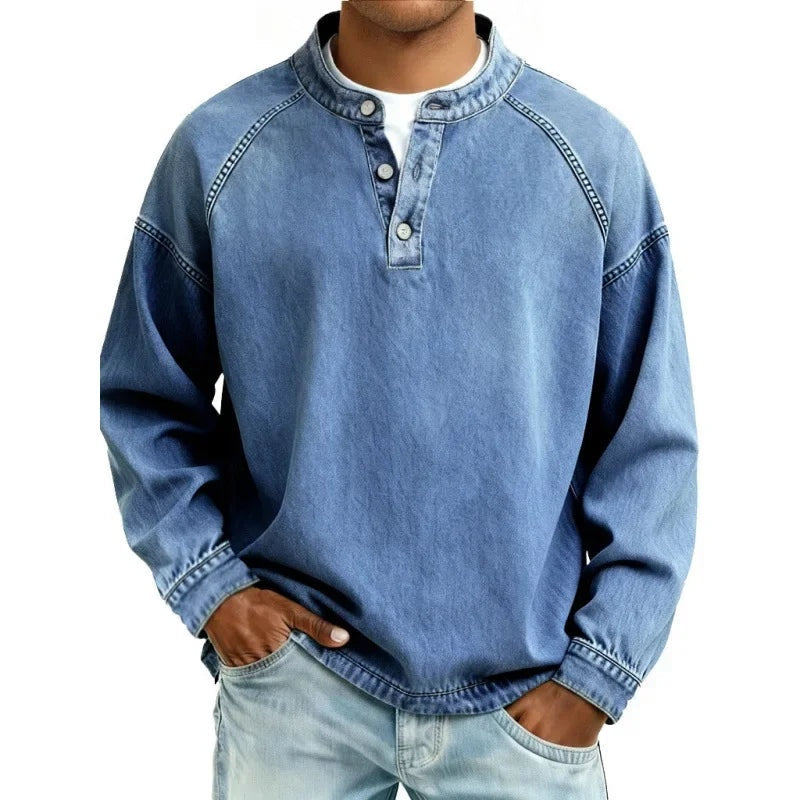 Sergio | Men's Long Sleeve Oversize Denim Henley Shirt