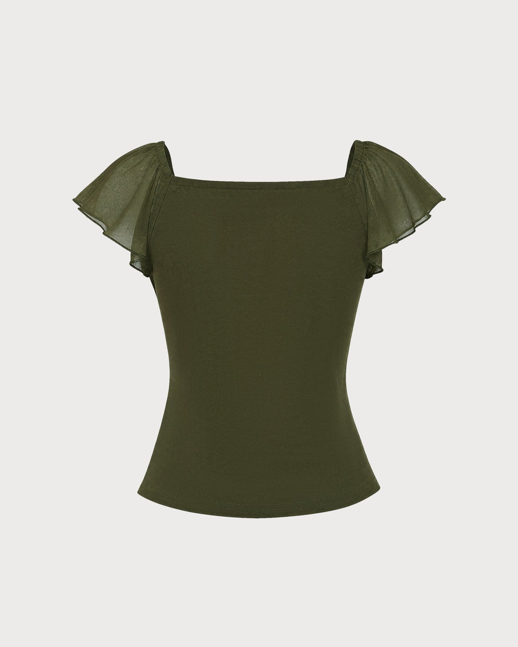 Green Cowl Neck Ruched Mesh Tee