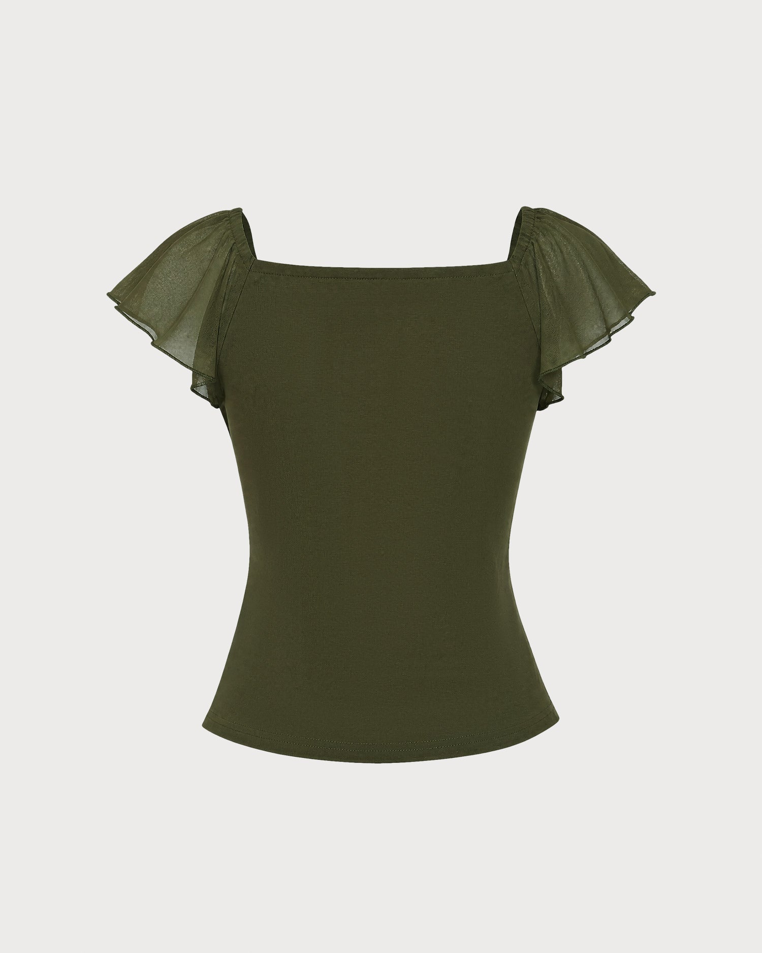 Green Cowl Neck Ruched Mesh Tee