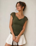 Green Cowl Neck Ruched Mesh Tee