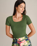 Green Square Neck Knit Tee