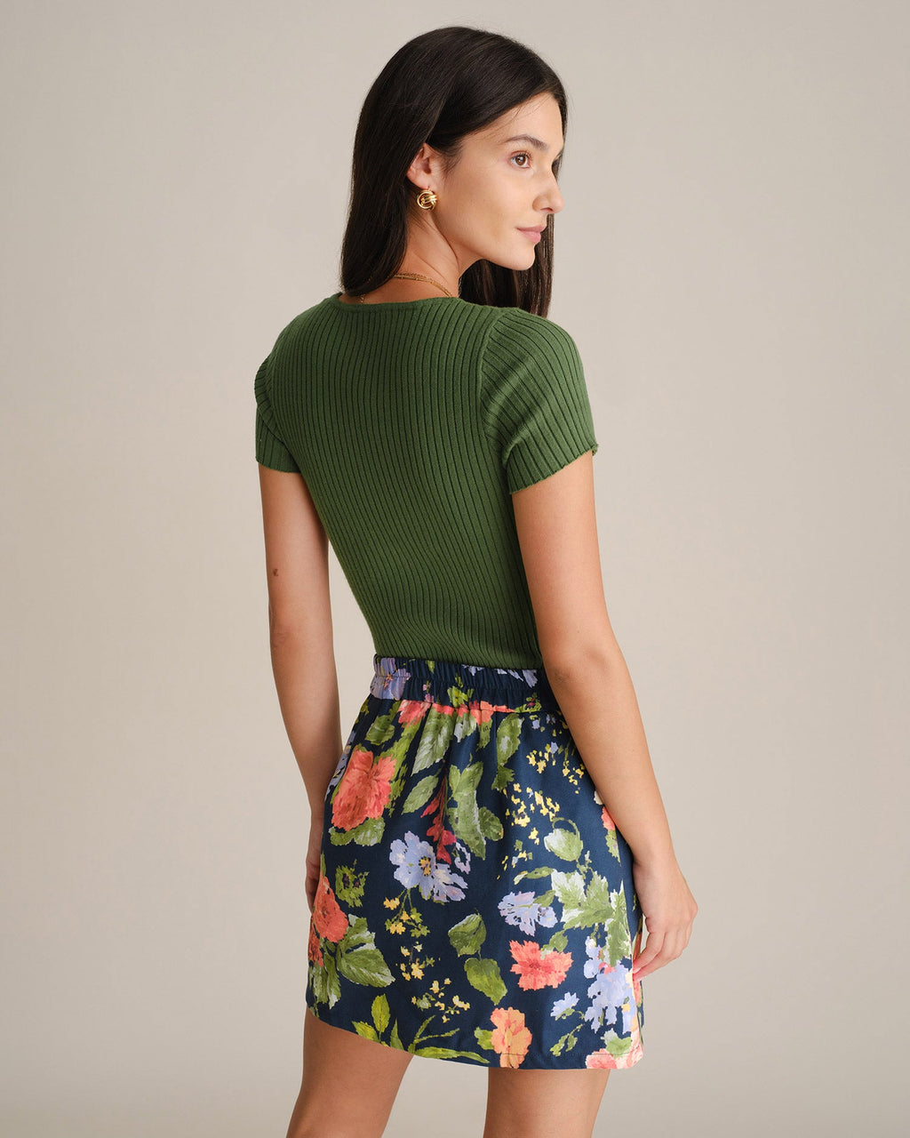 Green Square Neck Knit Tee