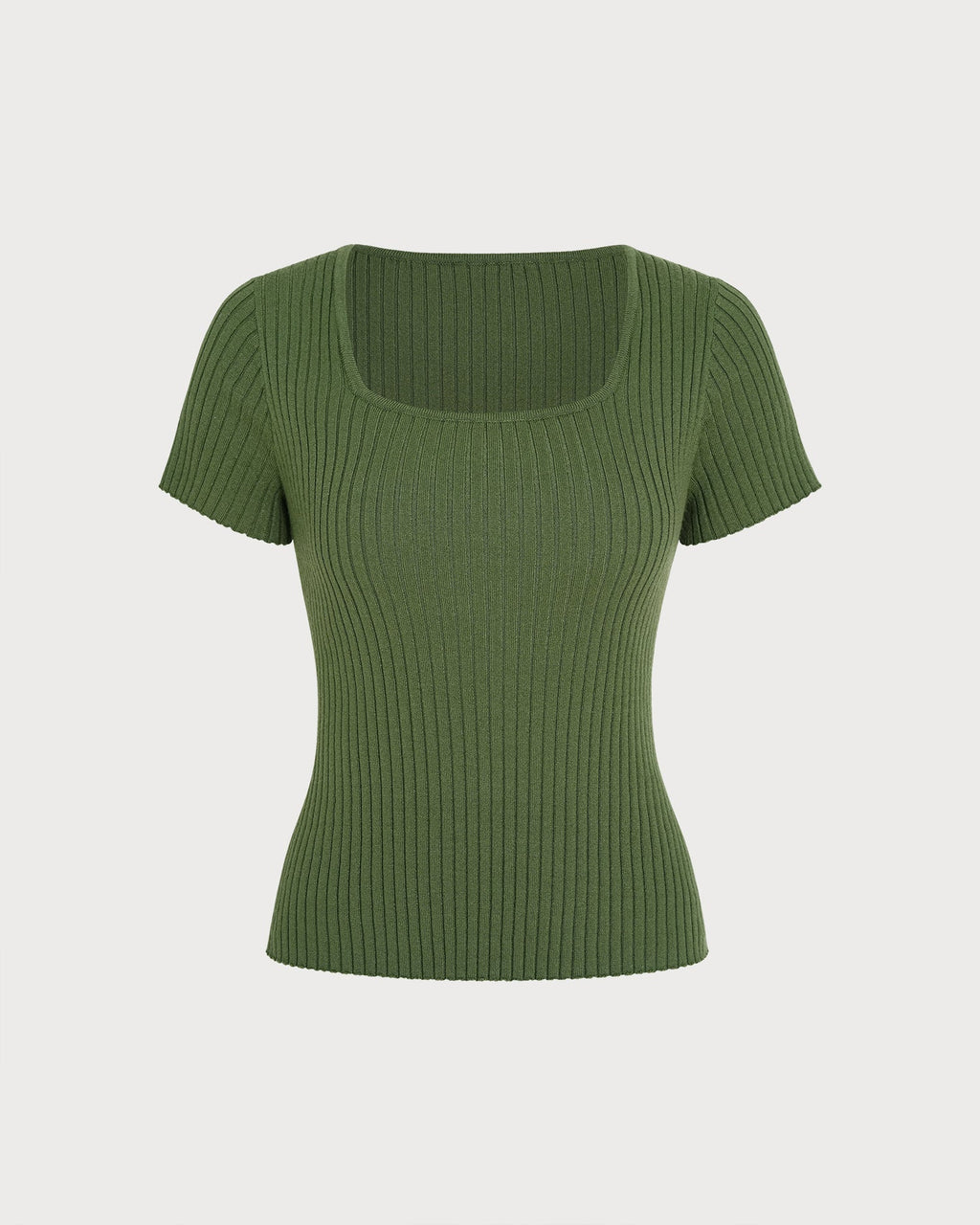 Green Square Neck Knit Tee