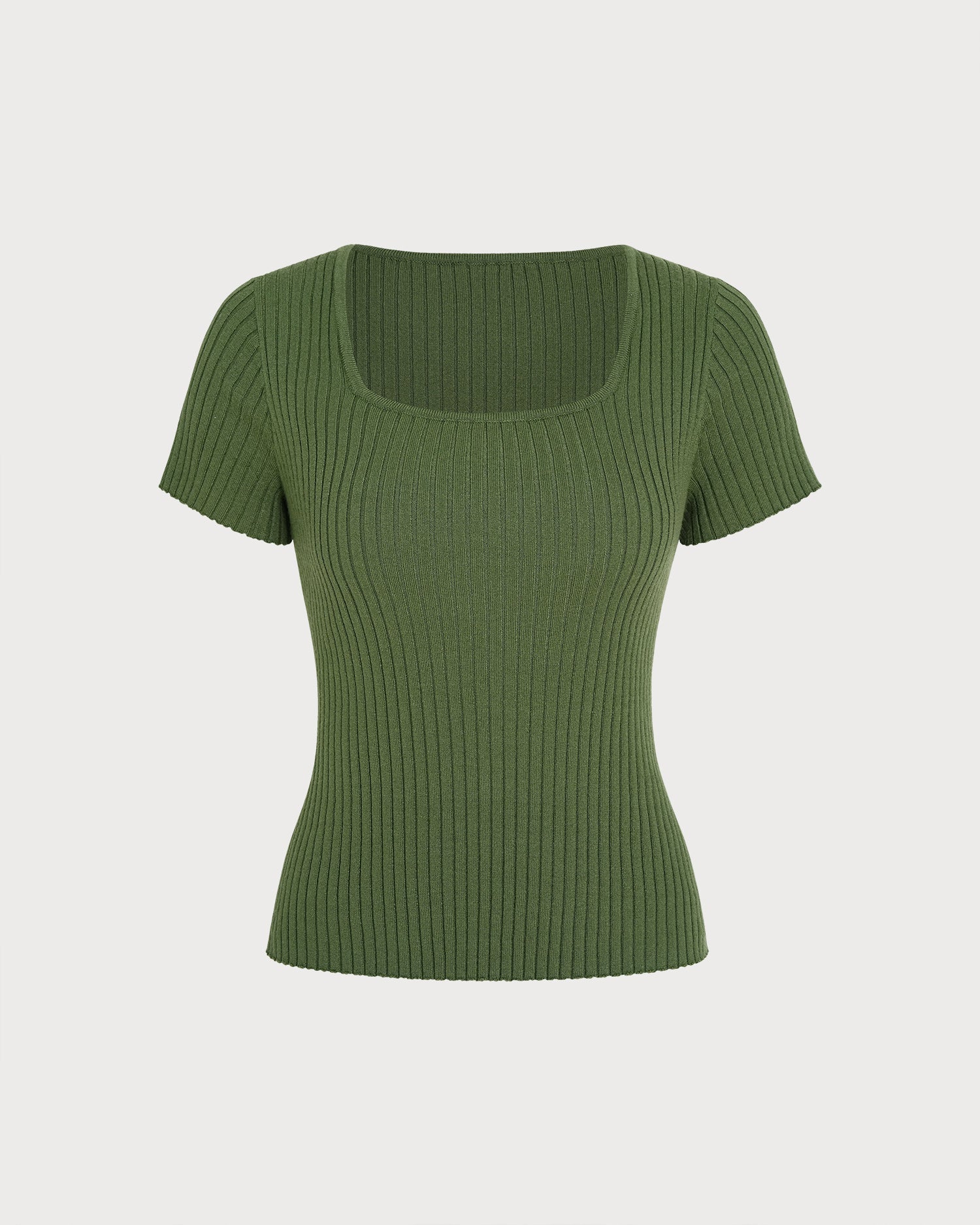 Green Square Neck Knit Tee