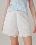 White Solid Embroidery Pockets Shorts
