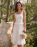 White U Neck Lace Embroidery Tank Top