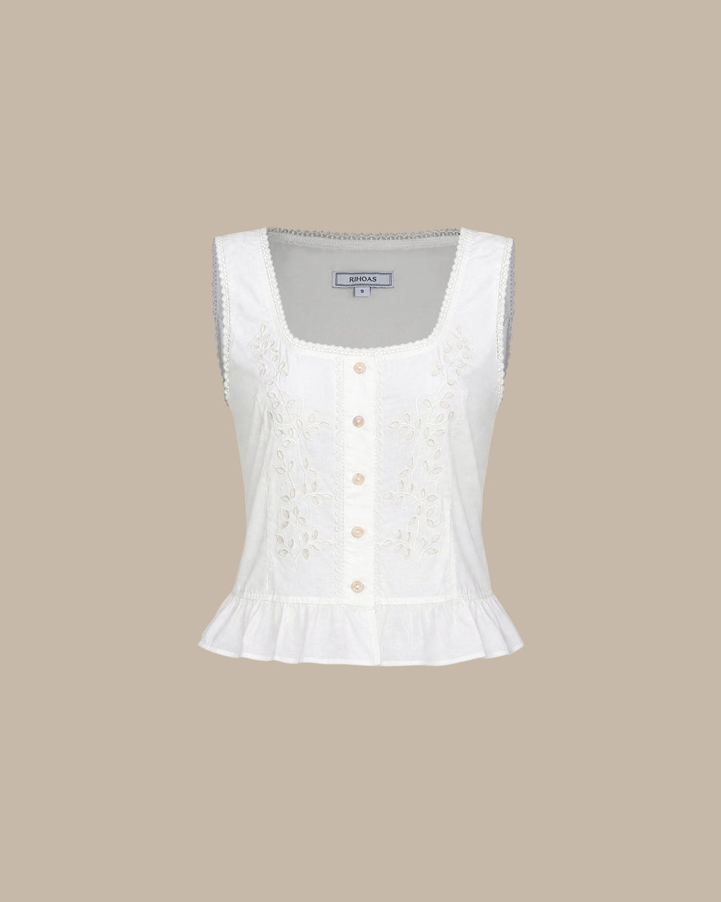 White U Neck Lace Embroidery Tank Top