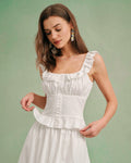 White Square Neck Ruffle Tank Top