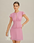 Pink Cut Out Button Chiffon Blouse