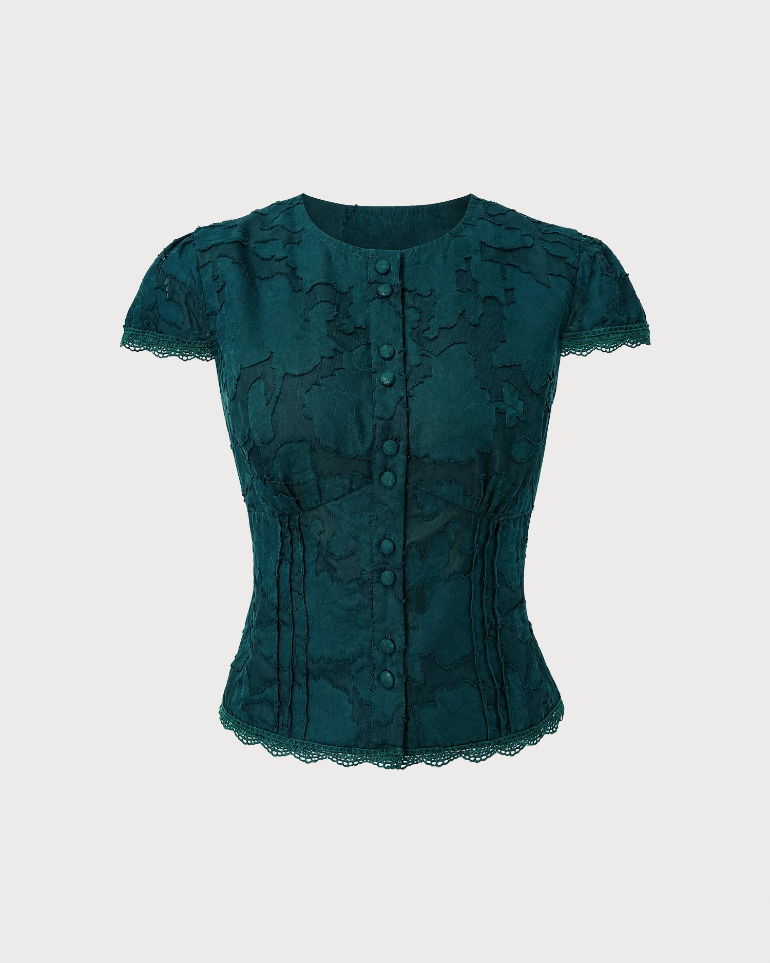 Green Cap Sleeve Jacquard Blouse