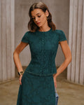 Green Cap Sleeve Jacquard Blouse