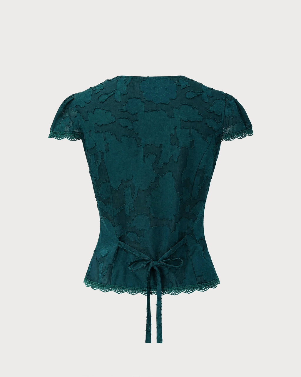 Green Cap Sleeve Jacquard Blouse