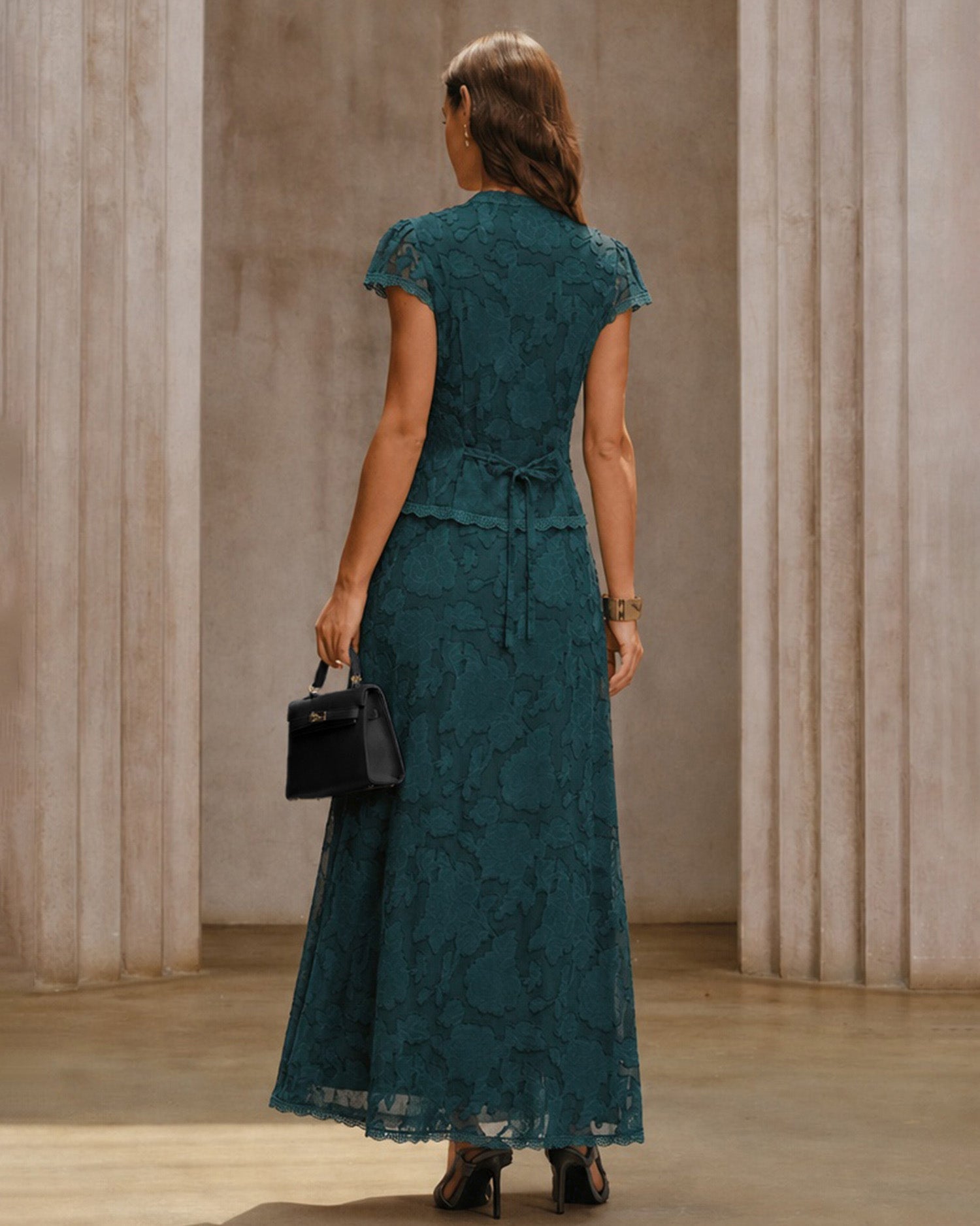 Green Cap Sleeve Jacquard Blouse