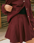 Wine Red Pleated A-Line Mini Skirt