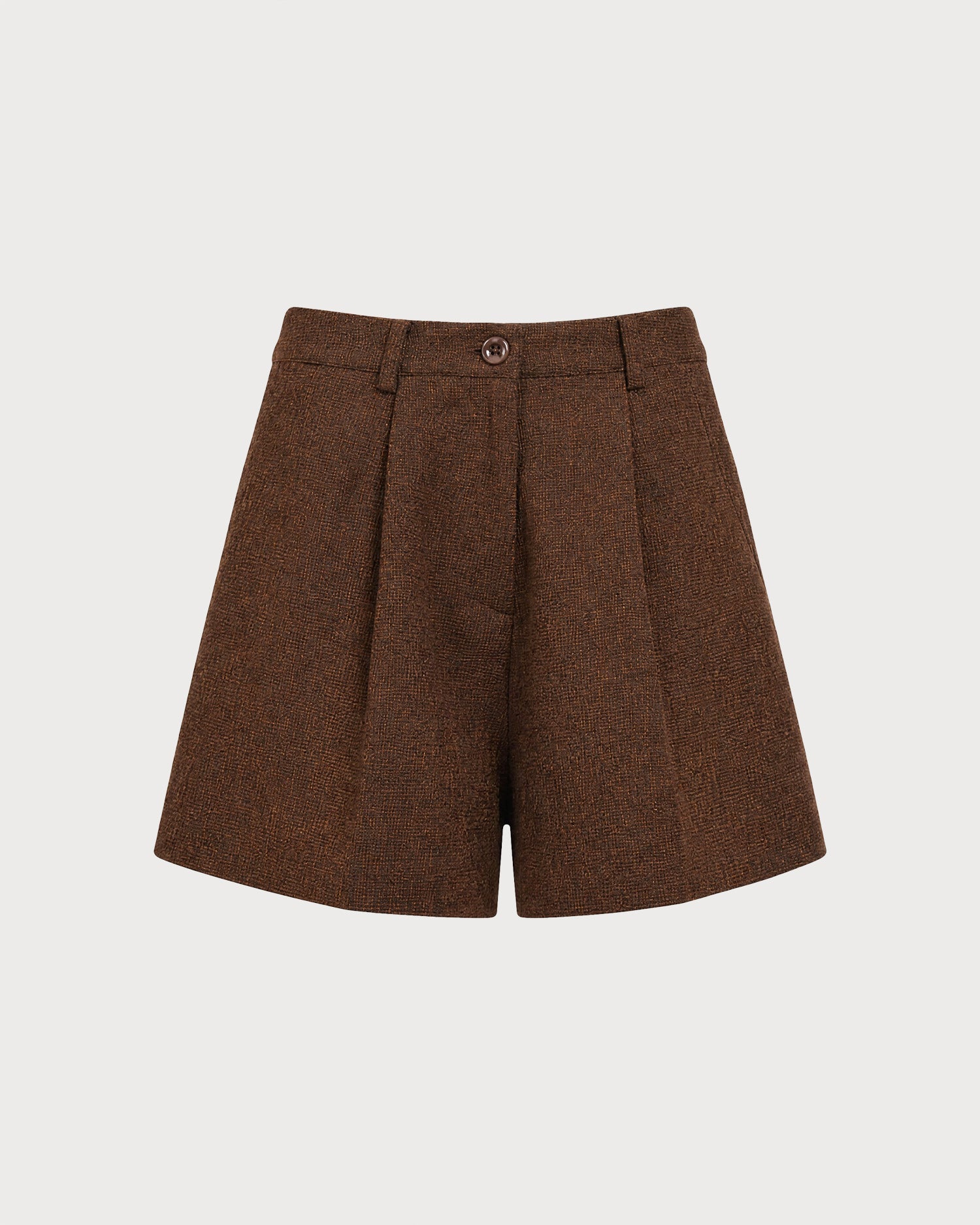 Brown Solid Button Pockets Shorts
