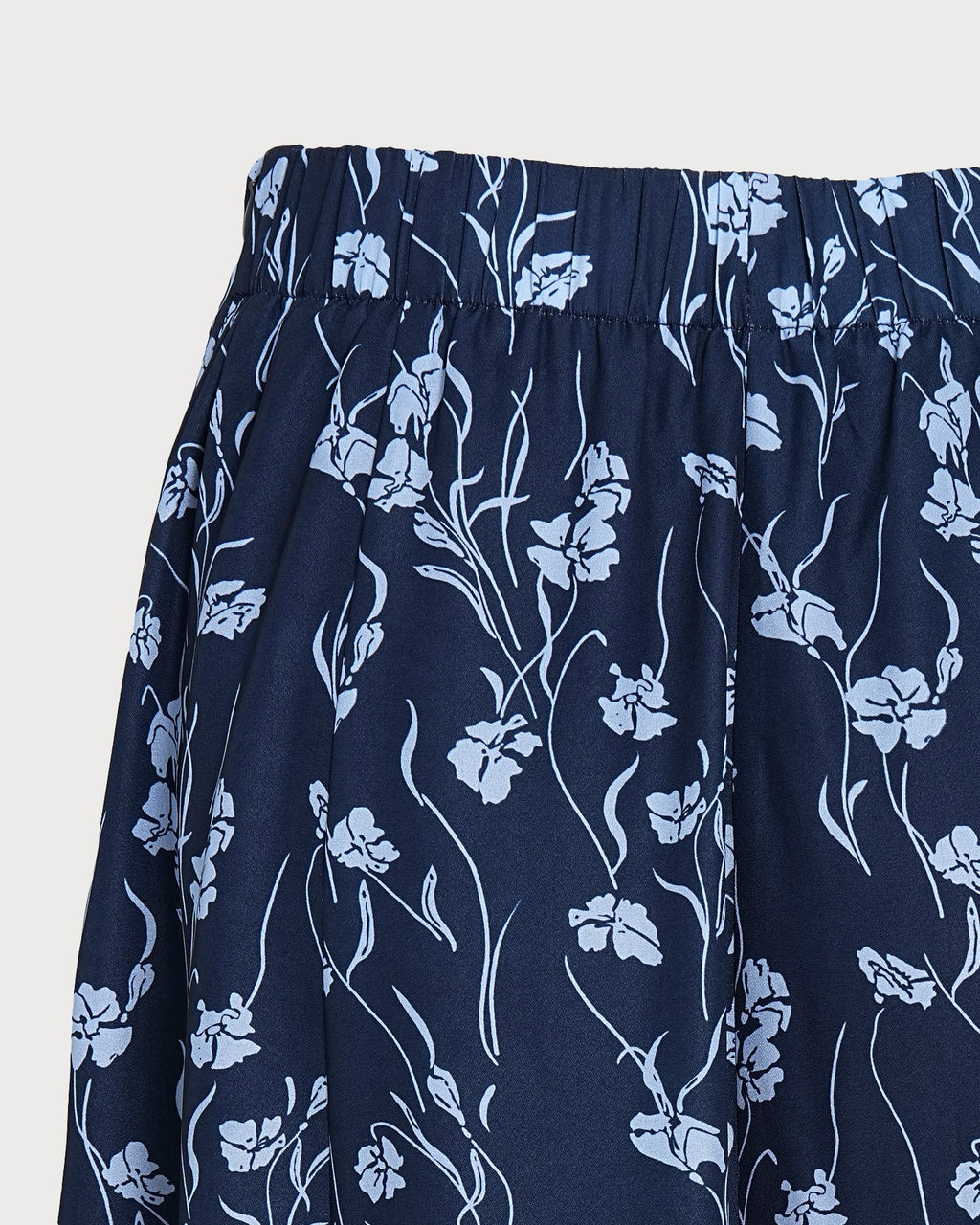 Navy Elastic Waist Floral Slit Midi Skirt
